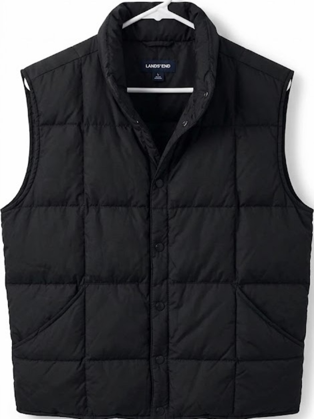 Lands’ End Men’s Black Quilted Puffer Vest with a High Collar, size M